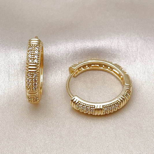 Oro Laminado Huggie Hoop, Gold Filled Style with White Micro Pave, Polished, Golden Finish