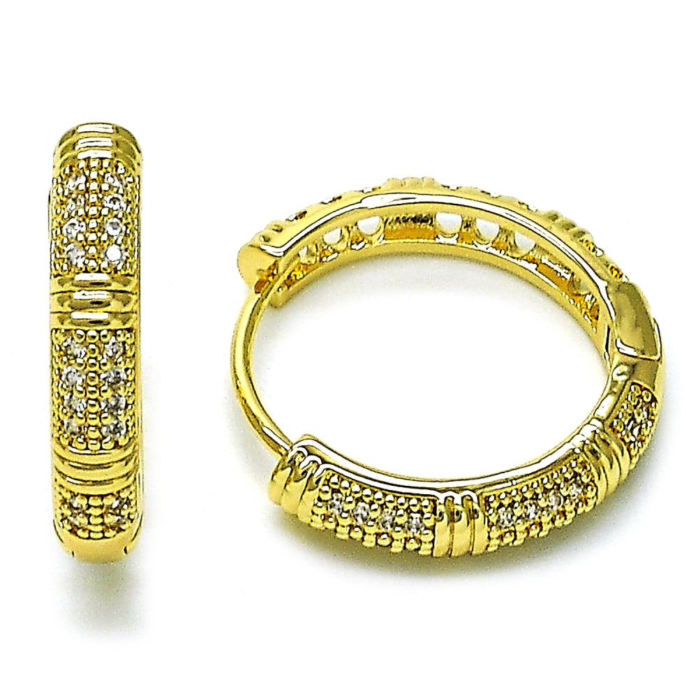 Oro Laminado Huggie Hoop, Gold Filled Style with White Micro Pave, Polished, Golden Finish
