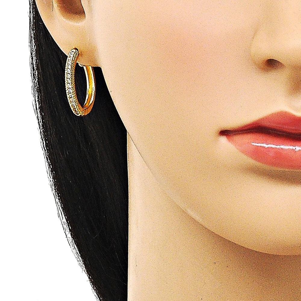 Oro Laminado Huggie Hoop, Gold Filled Style with White Cubic Zirconia, Polished, Golden Finish