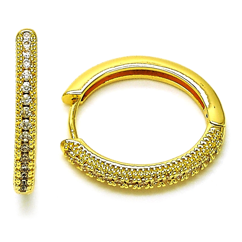 Oro Laminado Huggie Hoop, Gold Filled Style with White Cubic Zirconia, Polished, Golden Finish