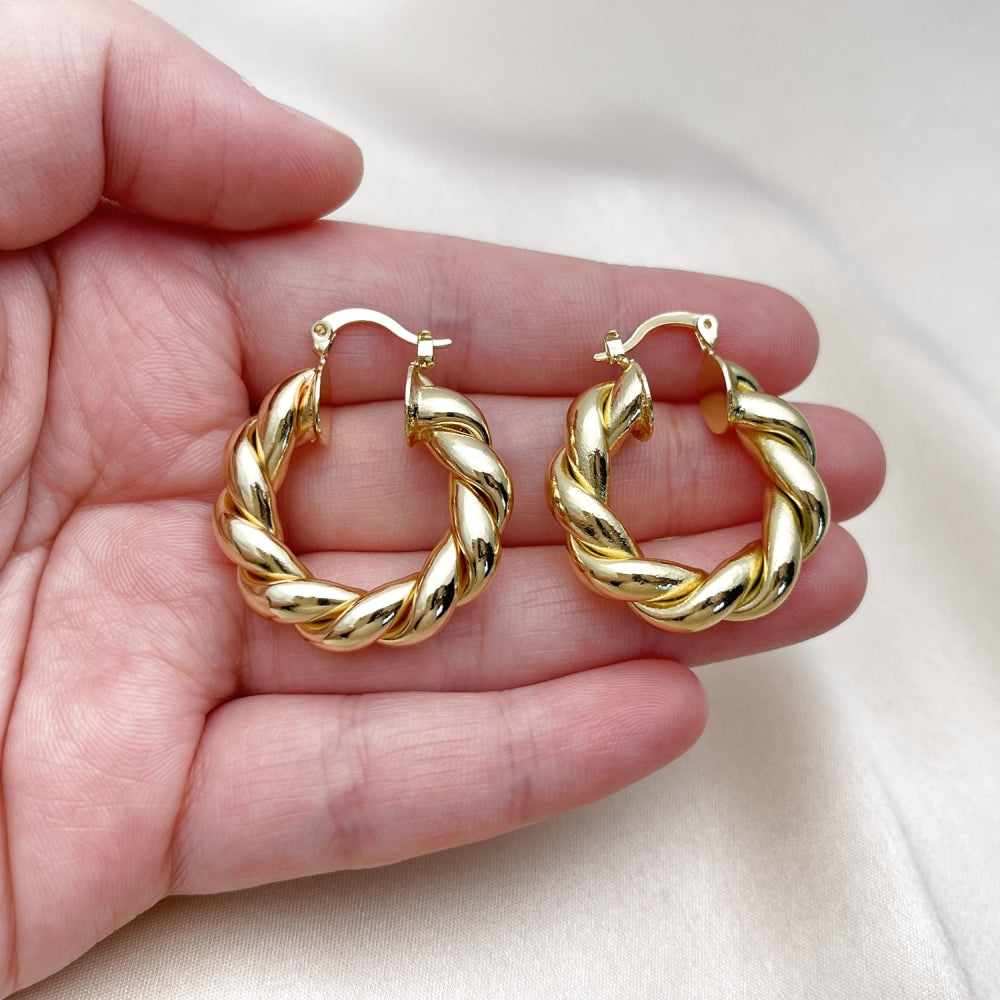 Oro Laminado Medium Hoop, Gold Filled Style Twist Design, Polished, Golden Finish