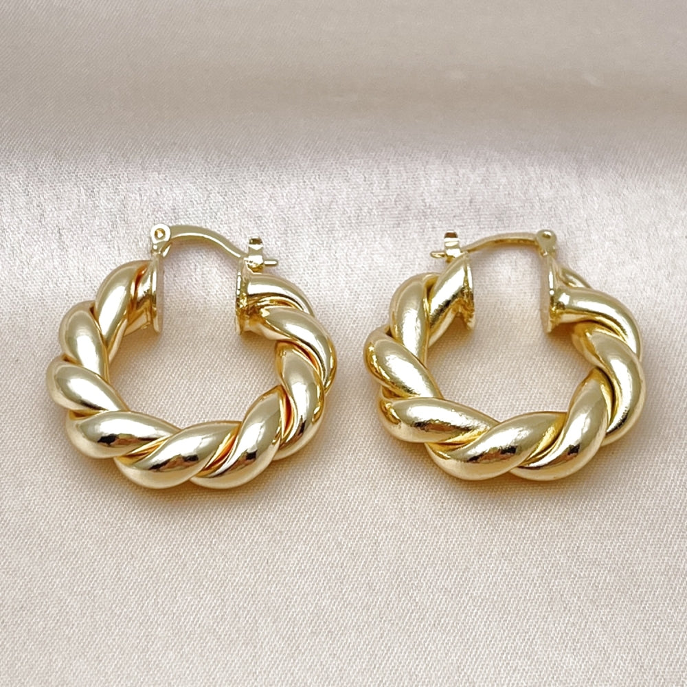 Oro Laminado Medium Hoop, Gold Filled Style Twist Design, Polished, Golden Finish