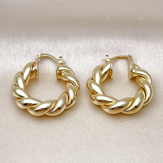 Oro Laminado Medium Hoop, Gold Filled Style Twist Design, Polished, Golden Finish