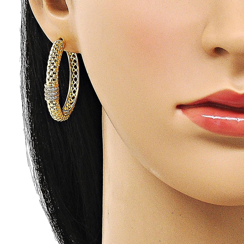 Oro Laminado Huggie Hoop, Gold Filled Style with White Cubic Zirconia, Polished, Golden Finish