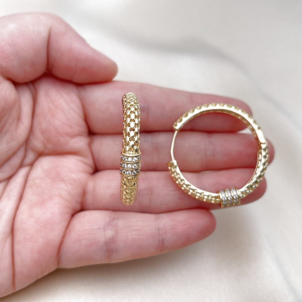 Oro Laminado Huggie Hoop, Gold Filled Style with White Cubic Zirconia, Polished, Golden Finish