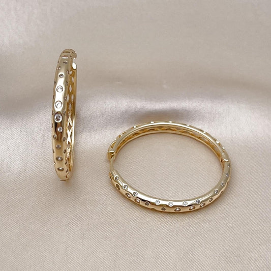 Oro Laminado Huggie Hoop, Gold Filled Style with White Cubic Zirconia, Polished, Golden Finish