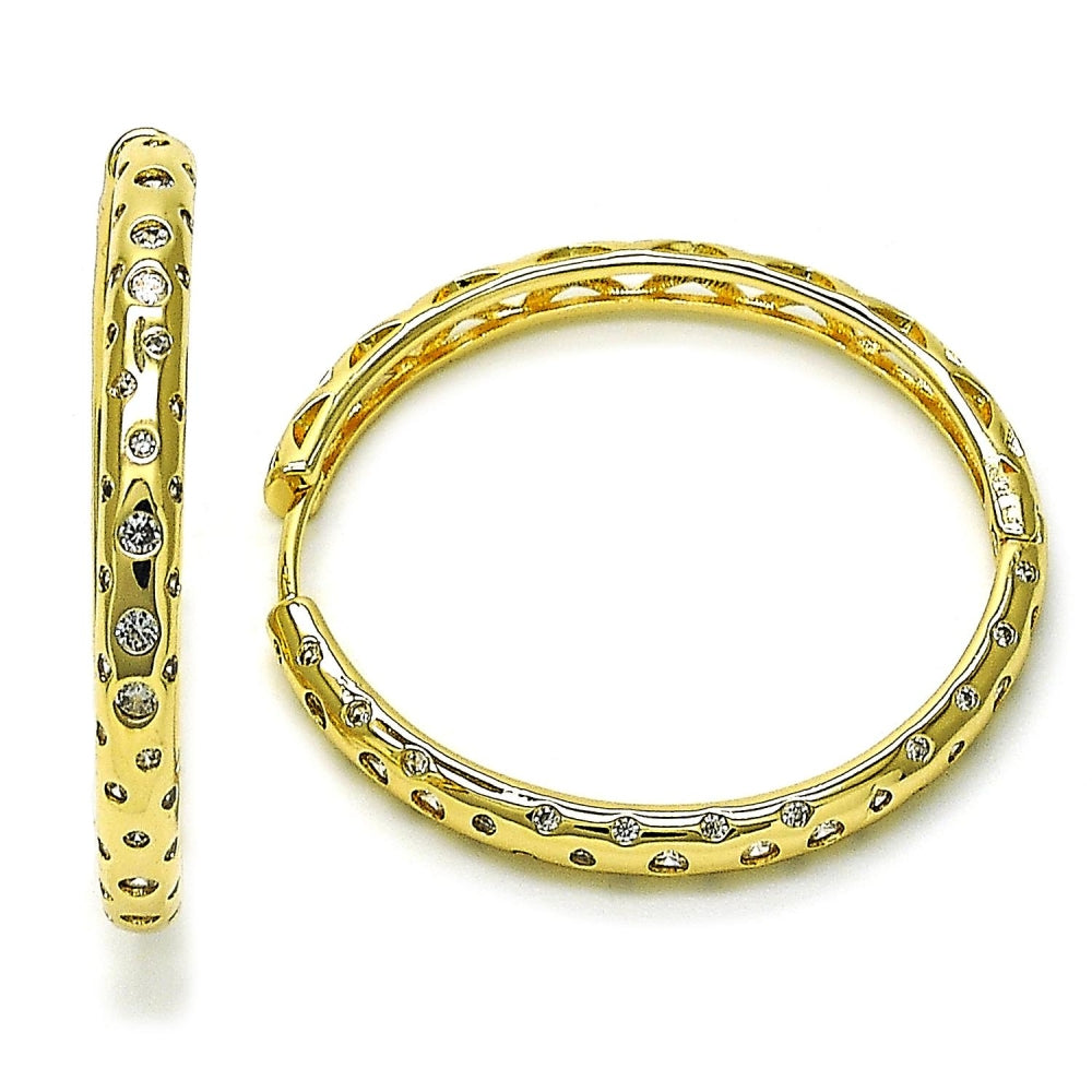 Oro Laminado Huggie Hoop, Gold Filled Style with White Cubic Zirconia, Polished, Golden Finish