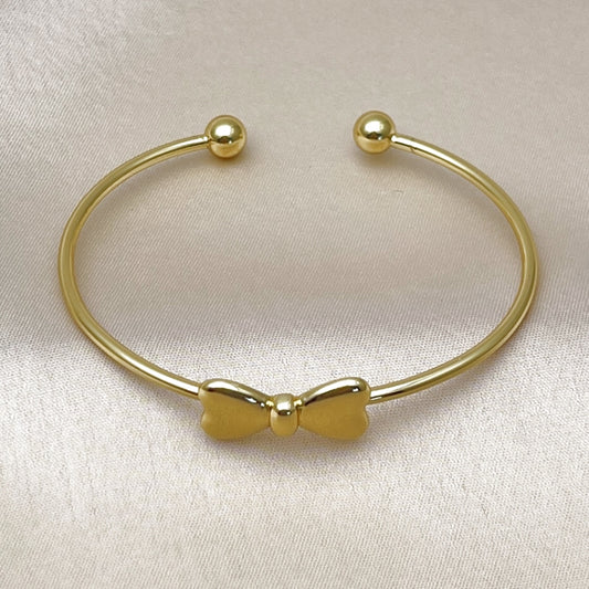 Oro Laminado Individual Bangle, Gold Filled Style Bow Design, Polished, Golden Finish