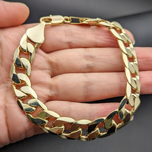 Oro Laminado Basic Bracelet, Gold Filled Style Curb Design, Polished, Golden Finish