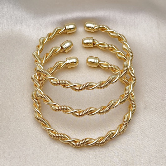 Oro Laminado Trio Bangle, Gold Filled Style Twist Design, Polished, Golden Finish