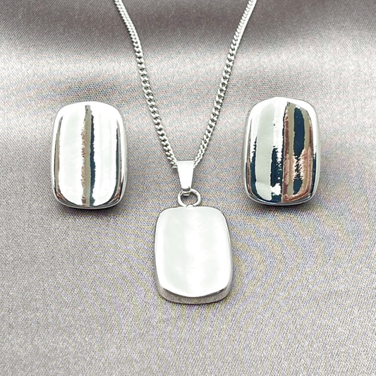 Rhodium Gold Filled Earring and Pendant Adult Set, Polished, Rhodium Finish