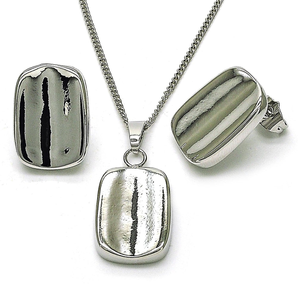 Rhodium Gold Filled Earring and Pendant Adult Set, Polished, Rhodium Finish