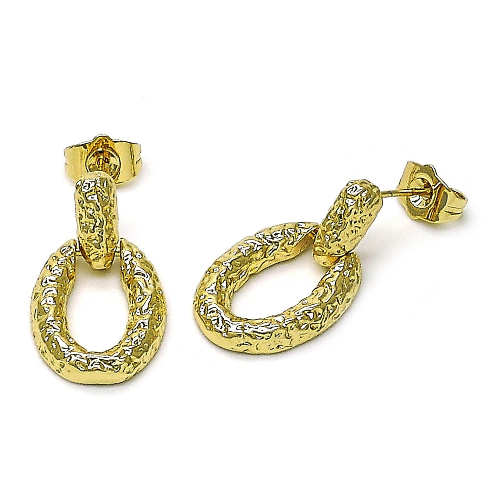 Oro Laminado Stud Earring, Gold Filled Style Diamond Cutting Finish, Golden Finish