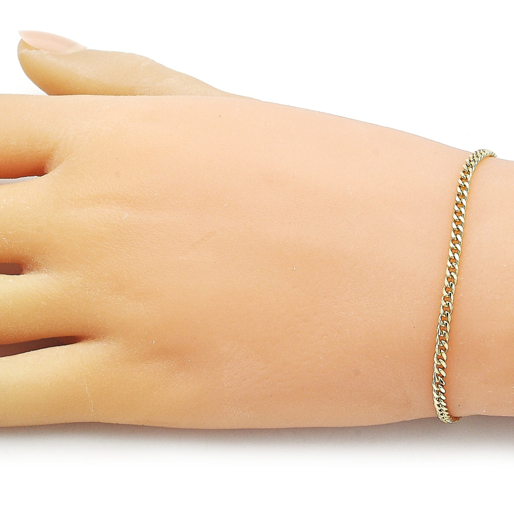 Oro Laminado Basic Bracelet, Gold Filled Style Miami Cuban Design, Polished, Golden Finish