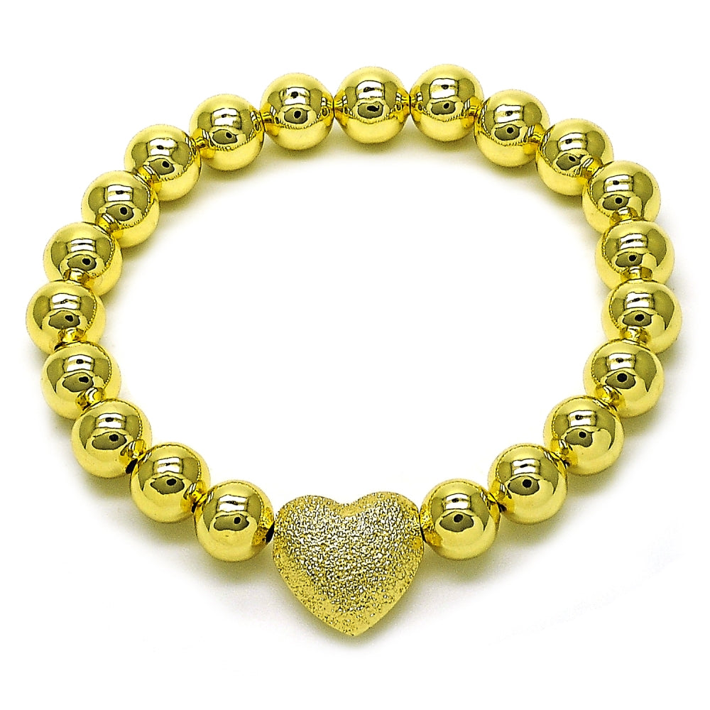 Oro Laminado Fancy Bracelet, Gold Filled Style Heart and Ball Design, Matte Finish, Golden Finish