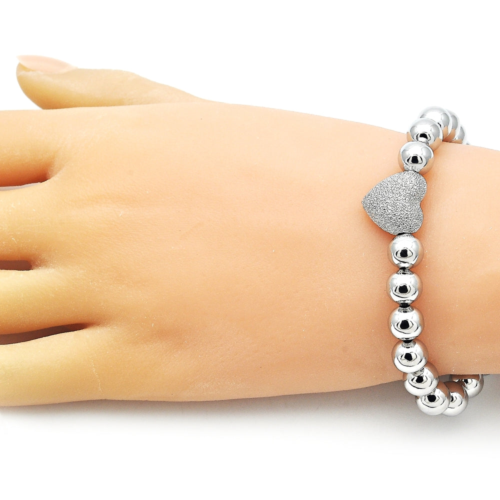 Rhodium Gold Filled Fancy Bracelet, Heart and Ball Design, Matte Finish, Rhodium Finish