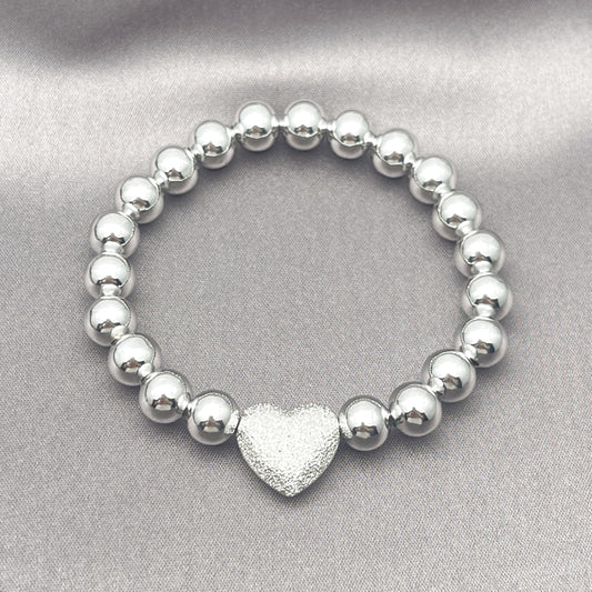 Rhodium Gold Filled Fancy Bracelet, Heart and Ball Design, Matte Finish, Rhodium Finish