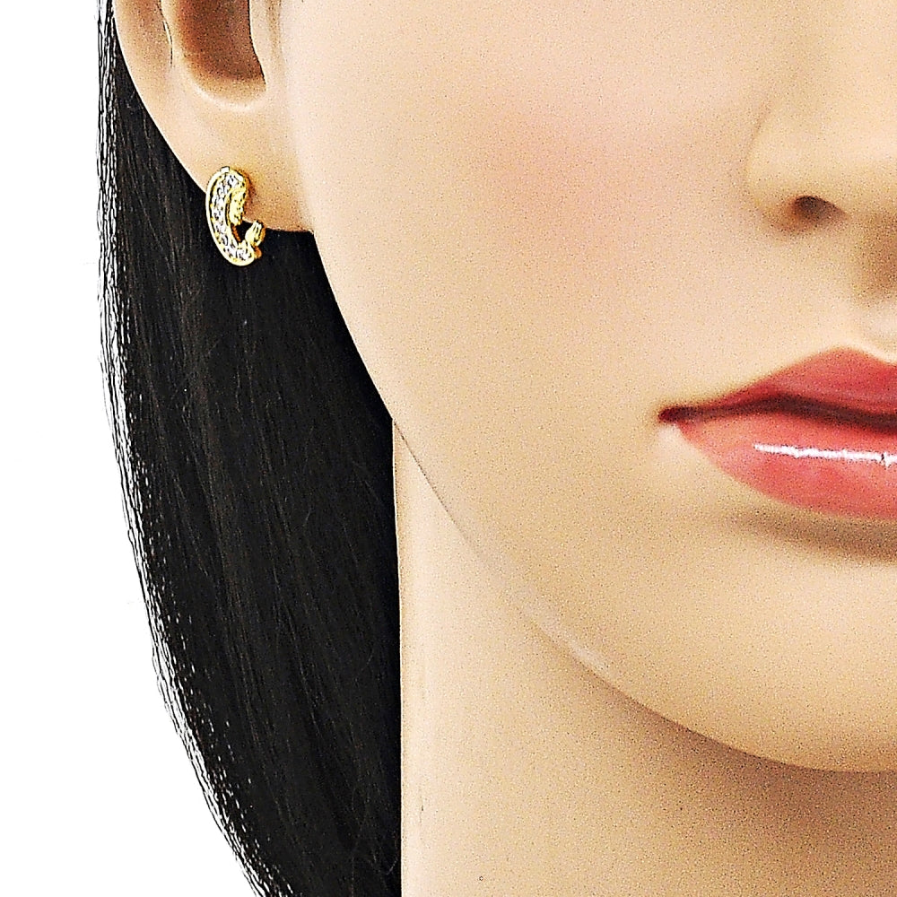 Oro Laminado Stud Earring, Gold Filled Style Guadalupe Design, with White Micro Pave, Polished, Golden Finish
