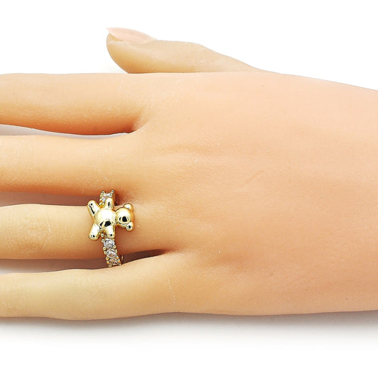 Oro Laminado Multi Stone Ring, Gold Filled Style Teddy Bear Design, with White Cubic Zirconia, Polished, Golden Finish