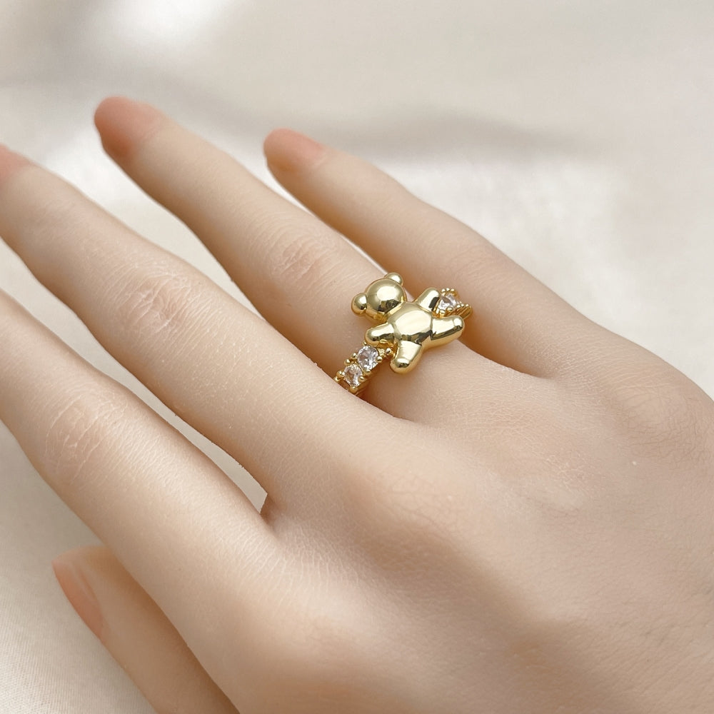 Oro Laminado Multi Stone Ring, Gold Filled Style Teddy Bear Design, with White Cubic Zirconia, Polished, Golden Finish