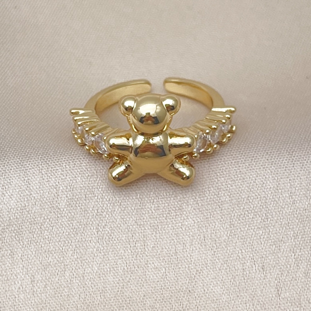 Oro Laminado Multi Stone Ring, Gold Filled Style Teddy Bear Design, with White Cubic Zirconia, Polished, Golden Finish