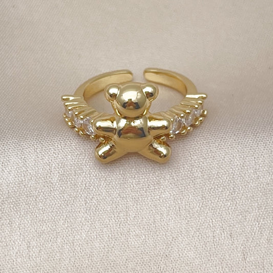 Oro Laminado Multi Stone Ring, Gold Filled Style Teddy Bear Design, with White Cubic Zirconia, Polished, Golden Finish