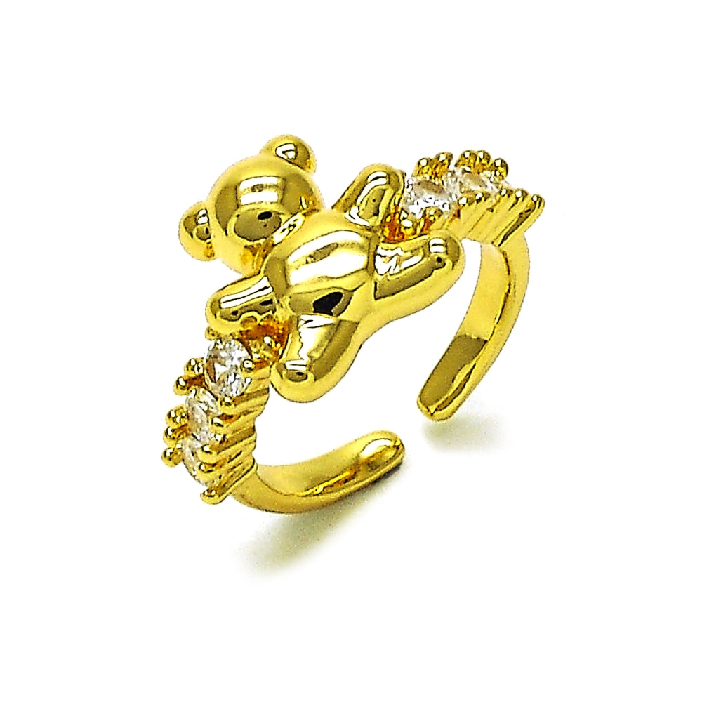 Oro Laminado Multi Stone Ring, Gold Filled Style Teddy Bear Design, with White Cubic Zirconia, Polished, Golden Finish