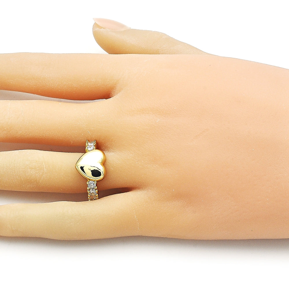 Oro Laminado Multi Stone Ring, Gold Filled Style Heart Design, with White Cubic Zirconia, Polished, Golden Finish