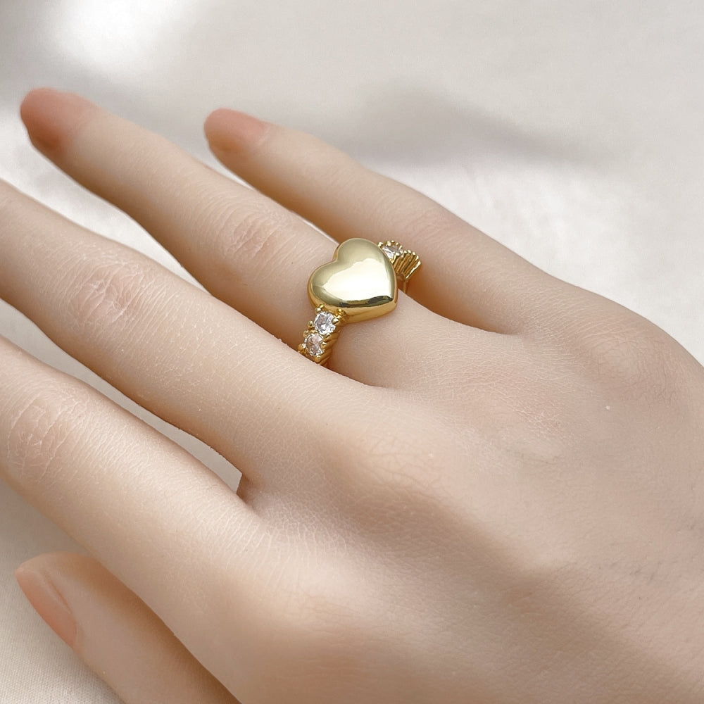 Oro Laminado Multi Stone Ring, Gold Filled Style Heart Design, with White Cubic Zirconia, Polished, Golden Finish