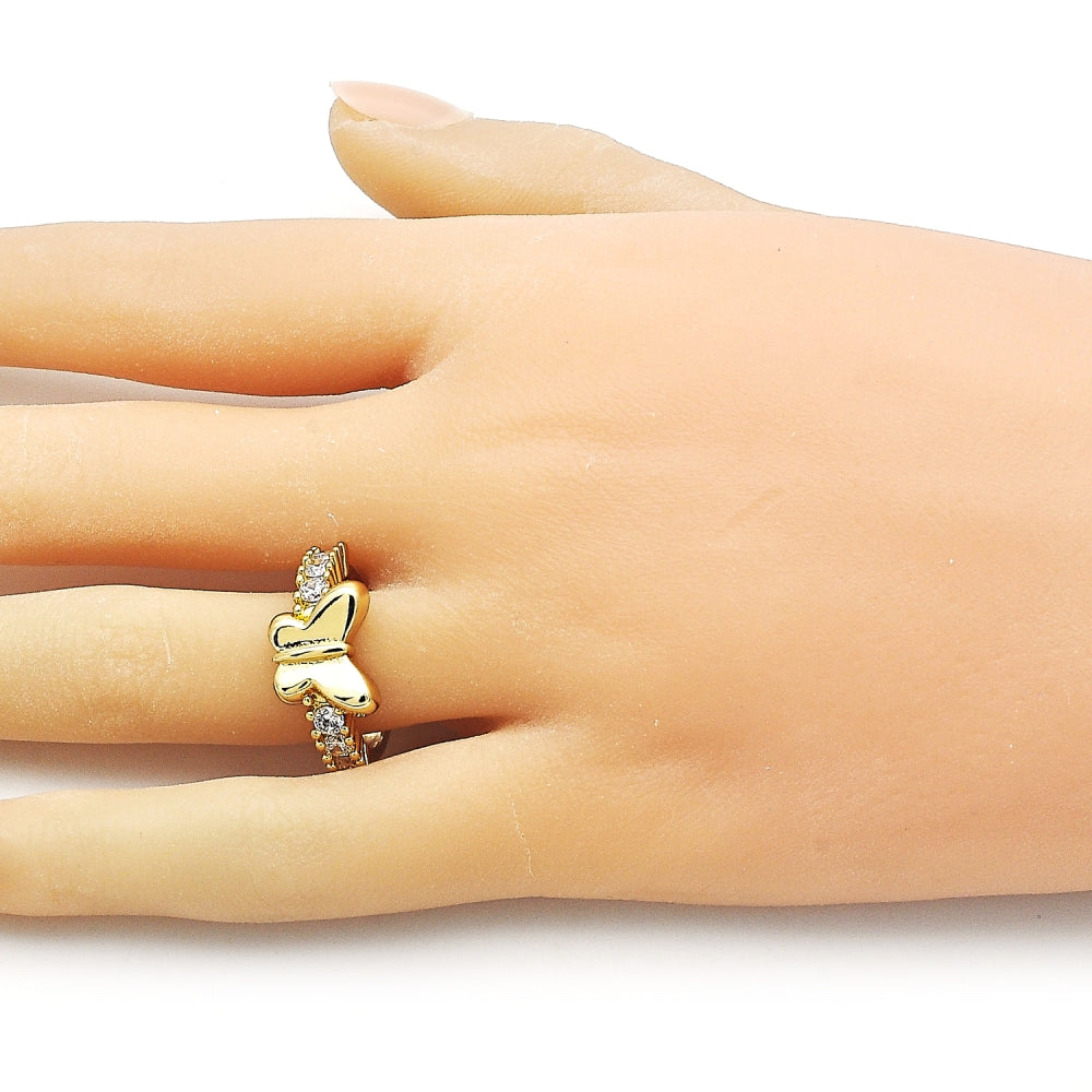 Oro Laminado Multi Stone Ring, Gold Filled Style Butterfly Design, with White Cubic Zirconia, Polished, Golden Finish