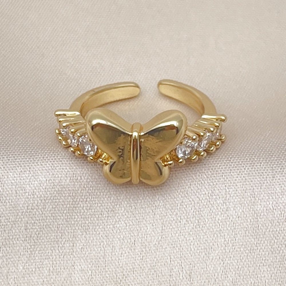 Oro Laminado Multi Stone Ring, Gold Filled Style Butterfly Design, with White Cubic Zirconia, Polished, Golden Finish