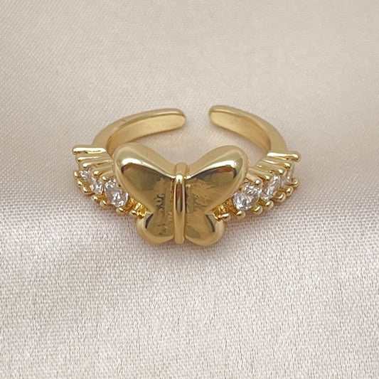 Oro Laminado Multi Stone Ring, Gold Filled Style Butterfly Design, with White Cubic Zirconia, Polished, Golden Finish