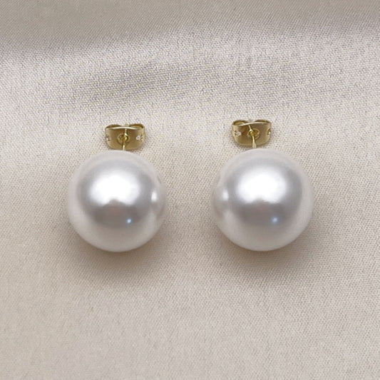 Oro Laminado Stud Earring, Gold Filled Style Ball Design, with Ivory Pearl, Polished, Golden Finish