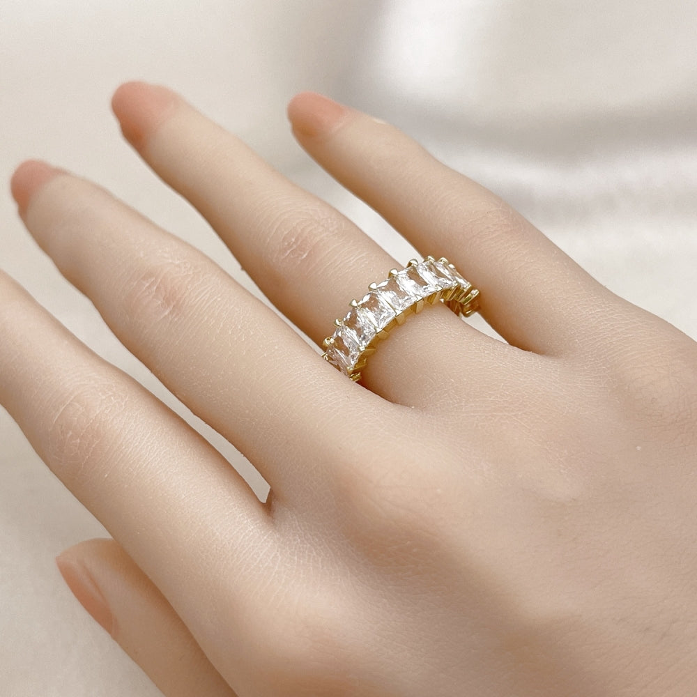 Oro Laminado Multi Stone Ring, Gold Filled Style Baguette Design, with White Cubic Zirconia, Polished, Golden Finish