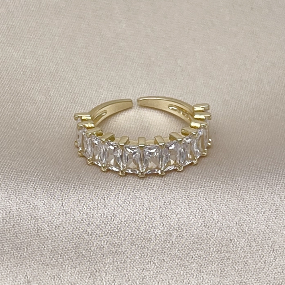 Oro Laminado Multi Stone Ring, Gold Filled Style Baguette Design, with White Cubic Zirconia, Polished, Golden Finish