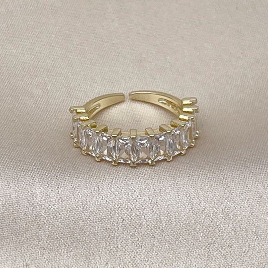 Oro Laminado Multi Stone Ring, Gold Filled Style Baguette Design, with White Cubic Zirconia, Polished, Golden Finish