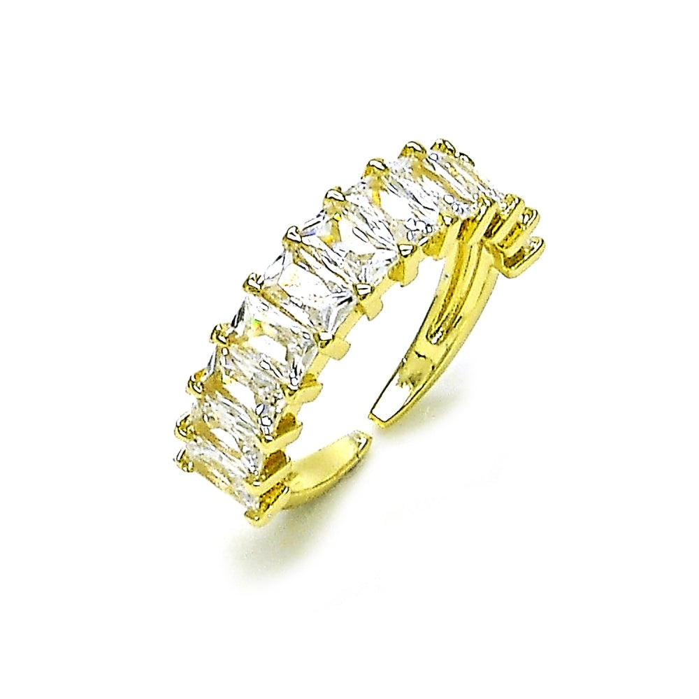 Oro Laminado Multi Stone Ring, Gold Filled Style Baguette Design, with White Cubic Zirconia, Polished, Golden Finish