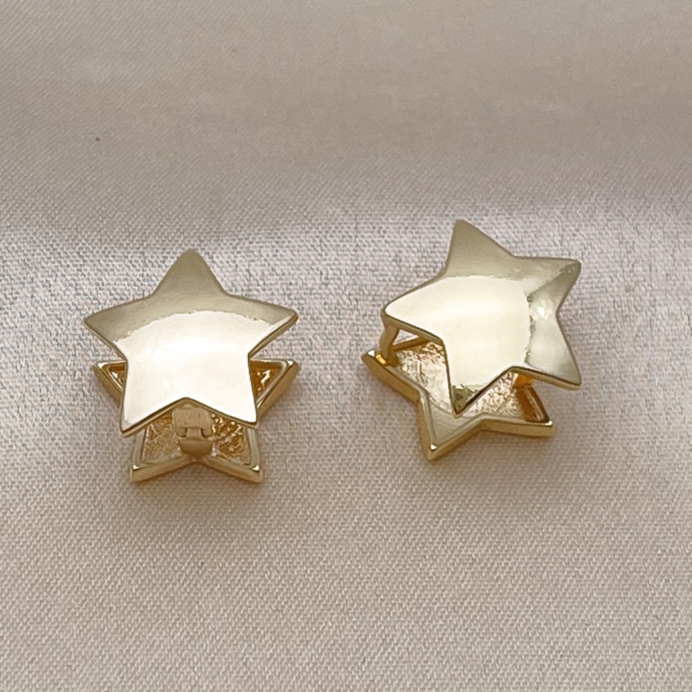 Oro Laminado Huggie Hoop, Gold Filled Style Star Design, Polished, Golden Finish