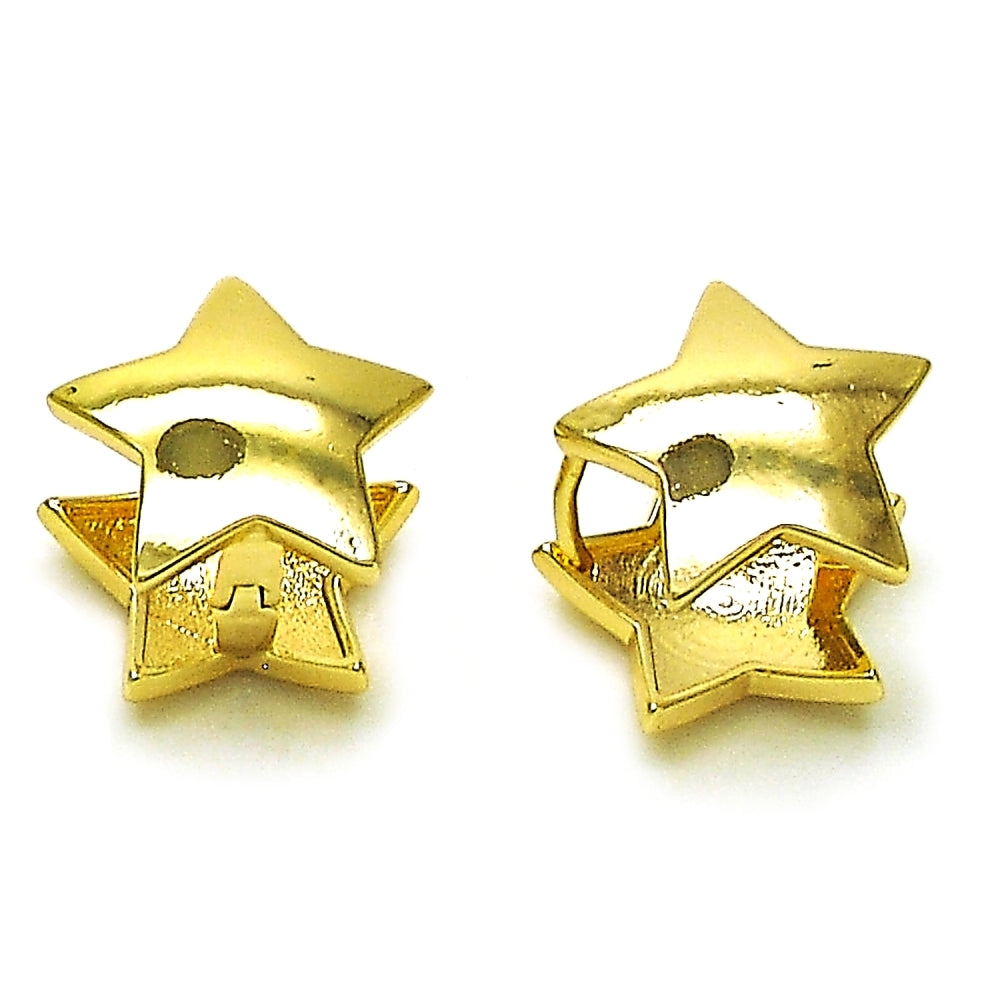 Oro Laminado Huggie Hoop, Gold Filled Style Star Design, Polished, Golden Finish