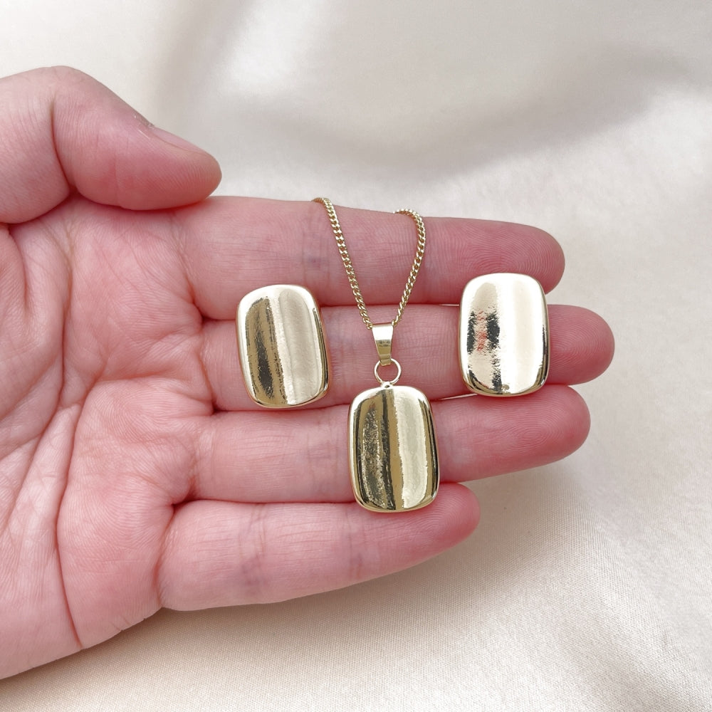 Oro Laminado Earring and Pendant Adult Set, Gold Filled Style Polished, Golden Finish