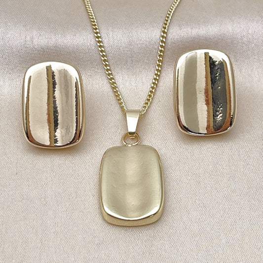 Oro Laminado Earring and Pendant Adult Set, Gold Filled Style Polished, Golden Finish