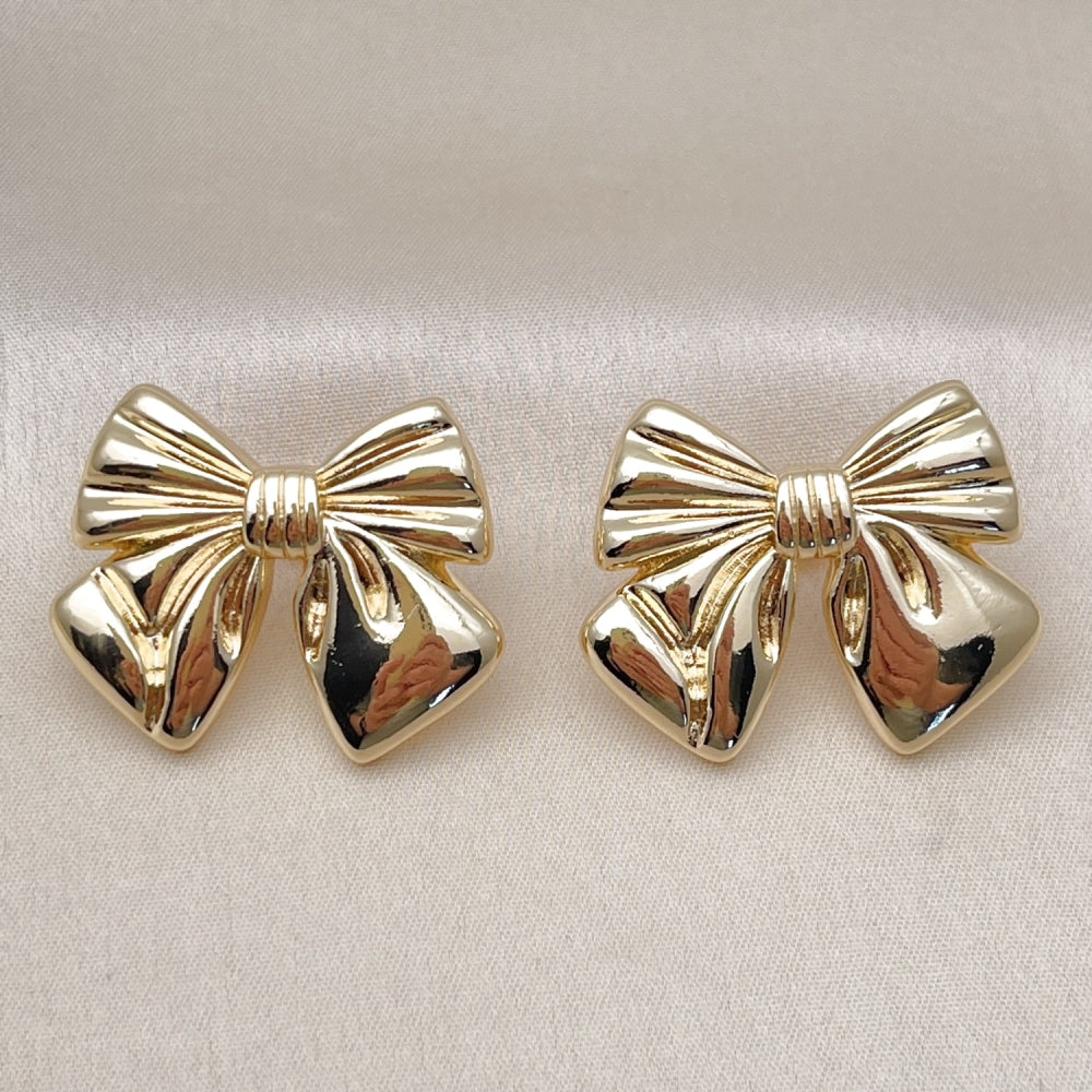 Oro Laminado Stud Earring, Gold Filled Style Bow Design, Polished, Golden Finish