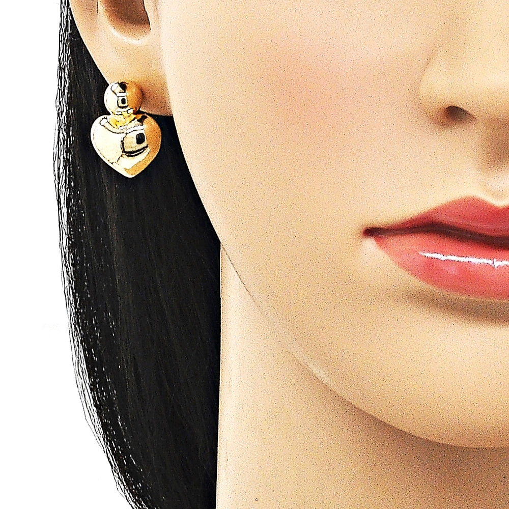 Oro Laminado Stud Earring, Gold Filled Style Heart and Ball Design, Polished, Golden Finish