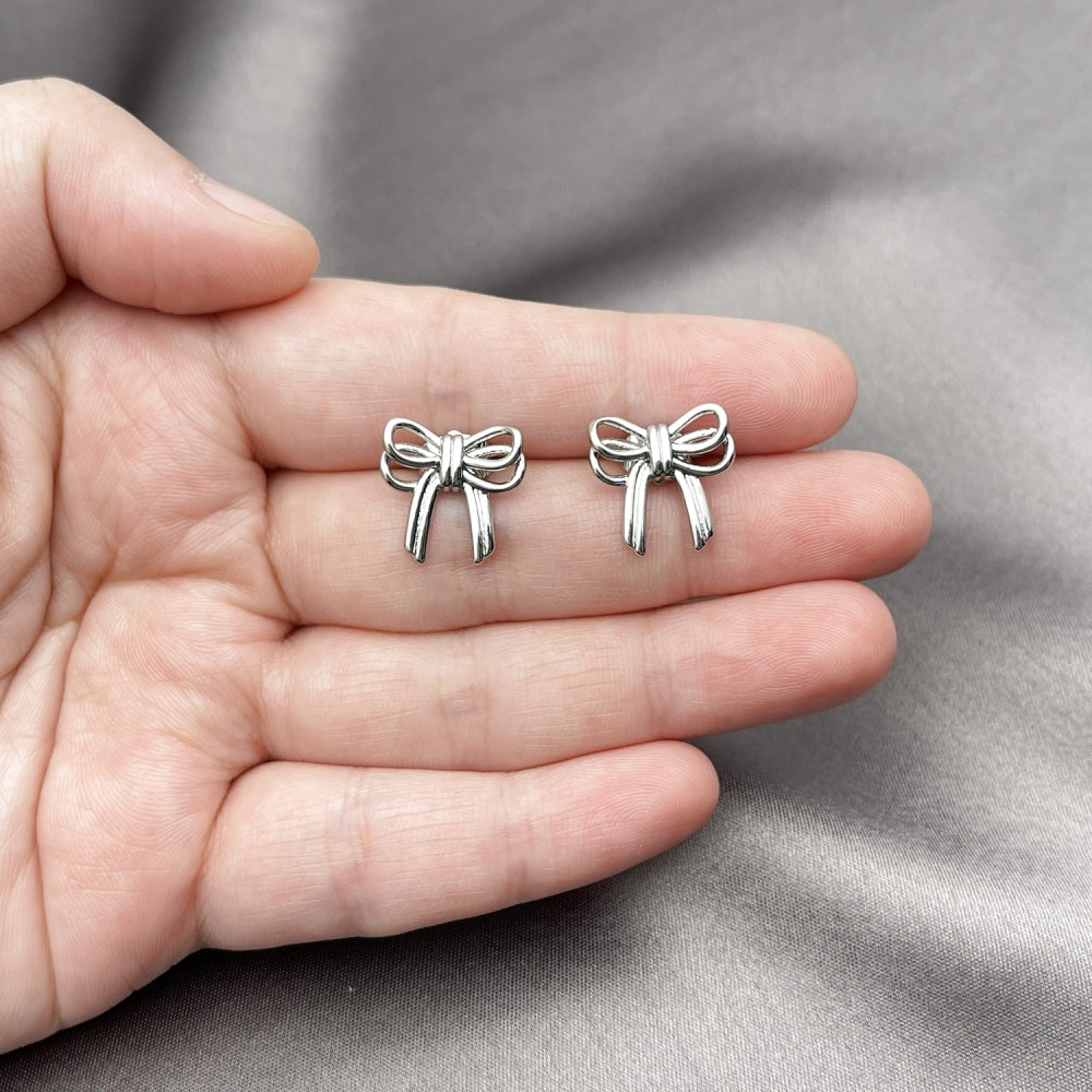 Rhodium Gold Filled Stud Earring, Bow Design, Polished, Rhodium Finish