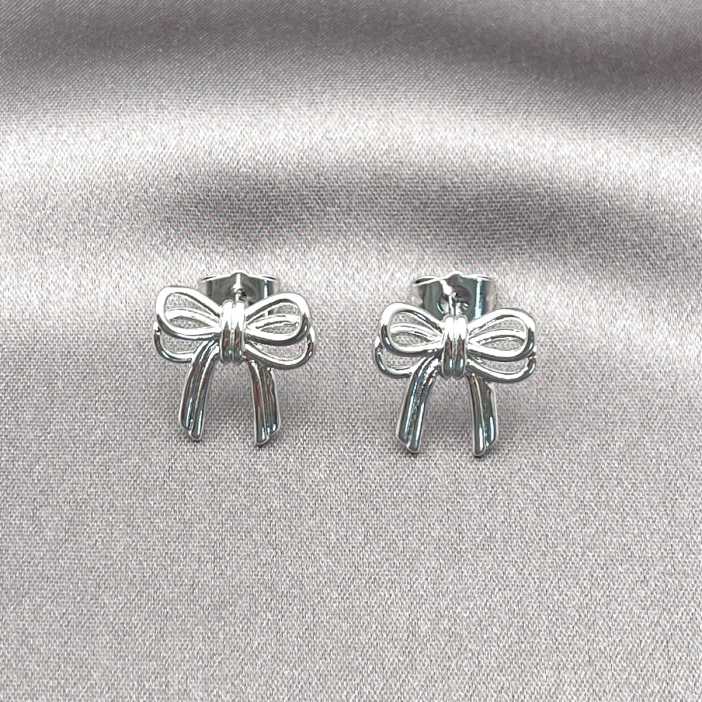 Rhodium Gold Filled Stud Earring, Bow Design, Polished, Rhodium Finish