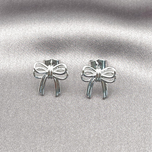 Rhodium Gold Filled Stud Earring, Bow Design, Polished, Rhodium Finish