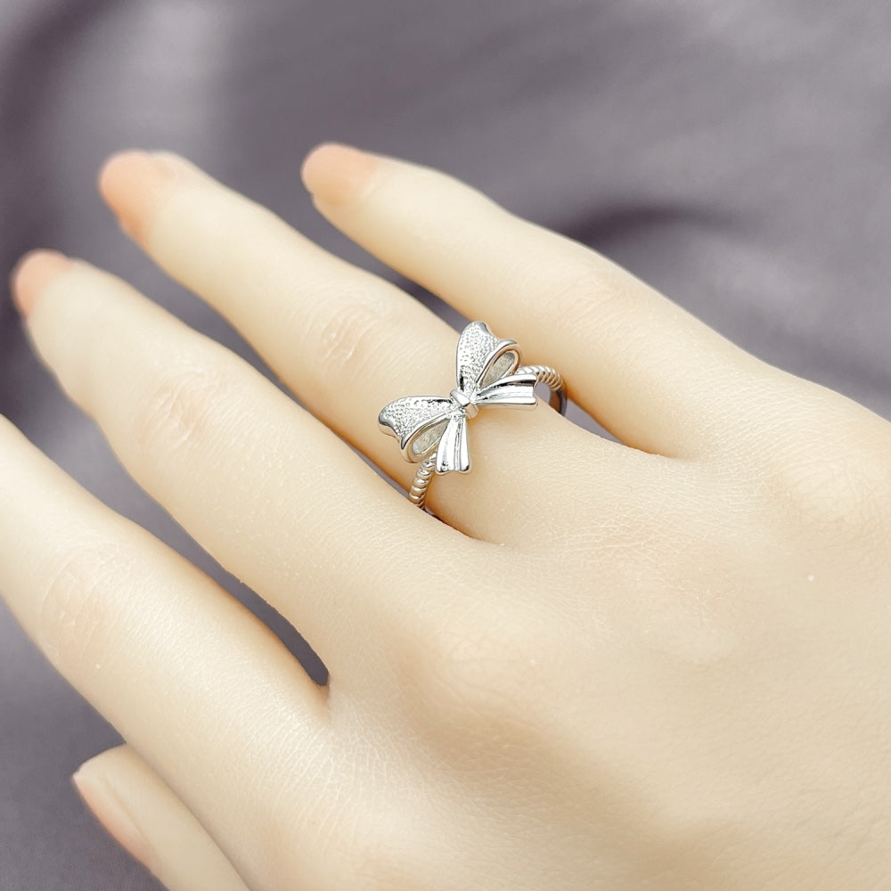 Rhodium Gold Filled Elegant Ring, Bow Design, Matte Finish, Rhodium Finish