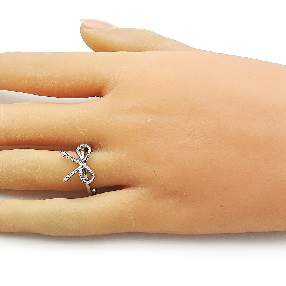 Rhodium Gold Filled Elegant Ring, Bow Design, Diamond Cutting Finish, Rhodium Finish