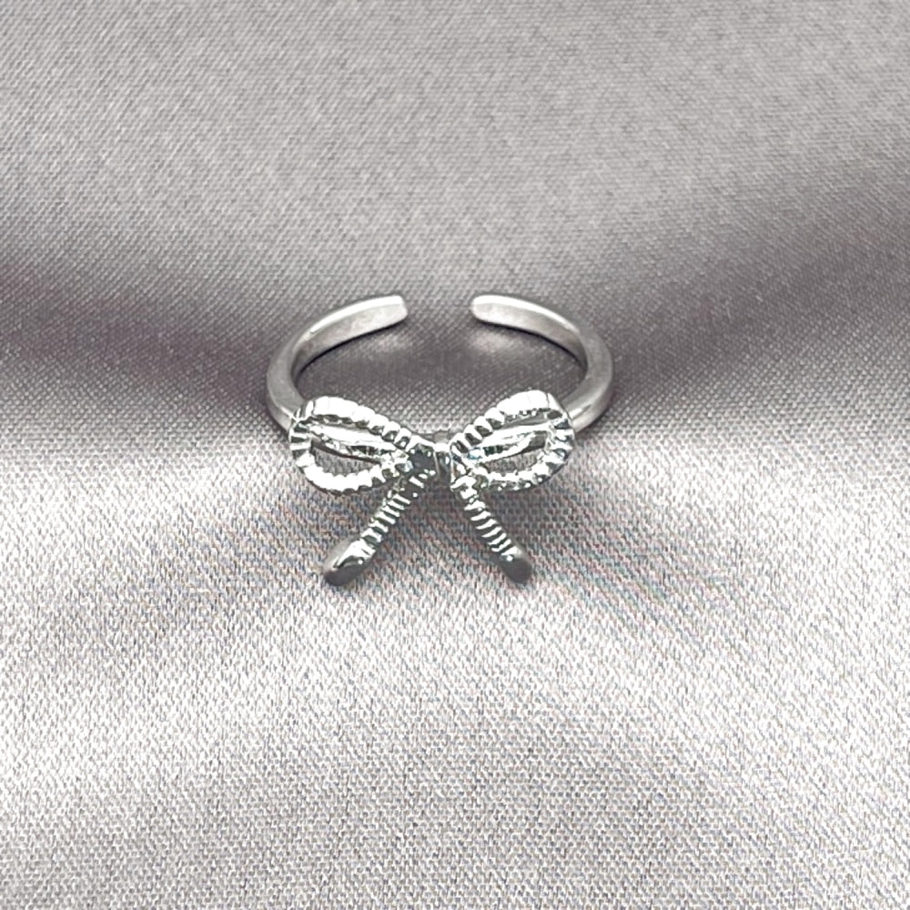 Rhodium Gold Filled Elegant Ring, Bow Design, Diamond Cutting Finish, Rhodium Finish