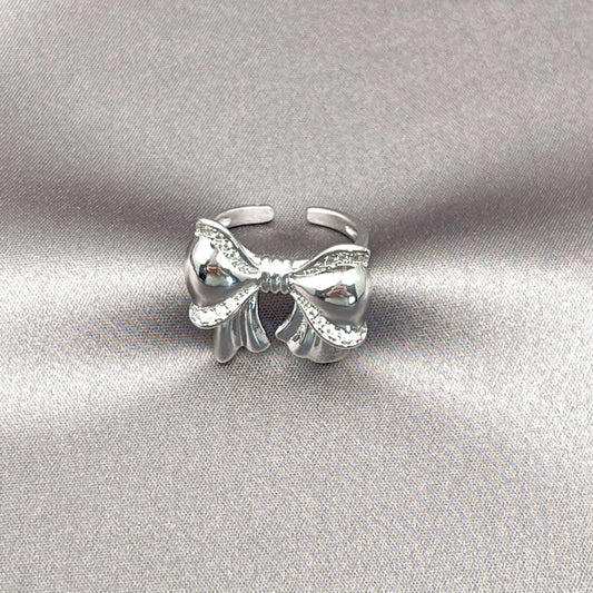 Rhodium Gold Filled Multi Stone Ring, Bow Design, with White Cubic Zirconia, Polished, Rhodium Finish